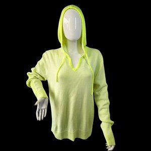 BAR III Green Neon Knit Hoodie Top Womens L Long Sleeve Cotton Poly Blend